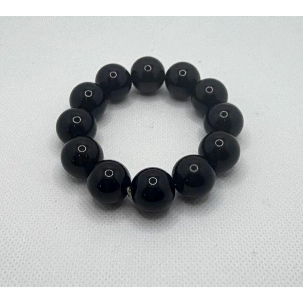 Chunky Black Beaded Stretch Bracelet